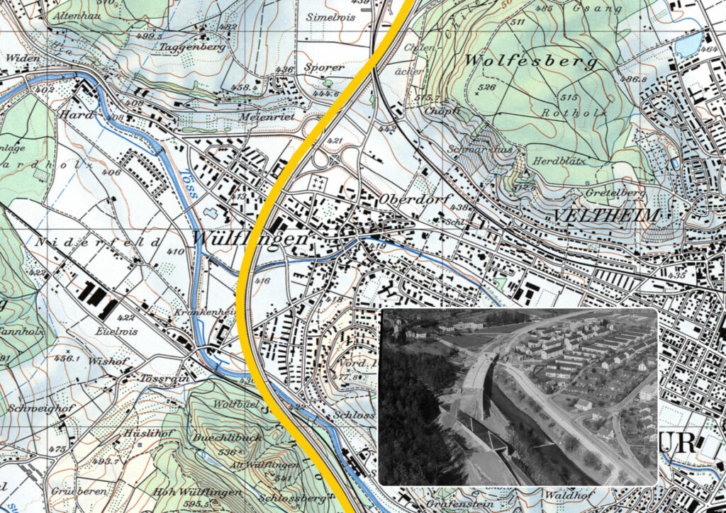 1968:  Die Autobahn führt durch Wülflingen